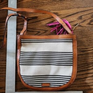 Fossil Tan and Black Striped Crossbody Bag